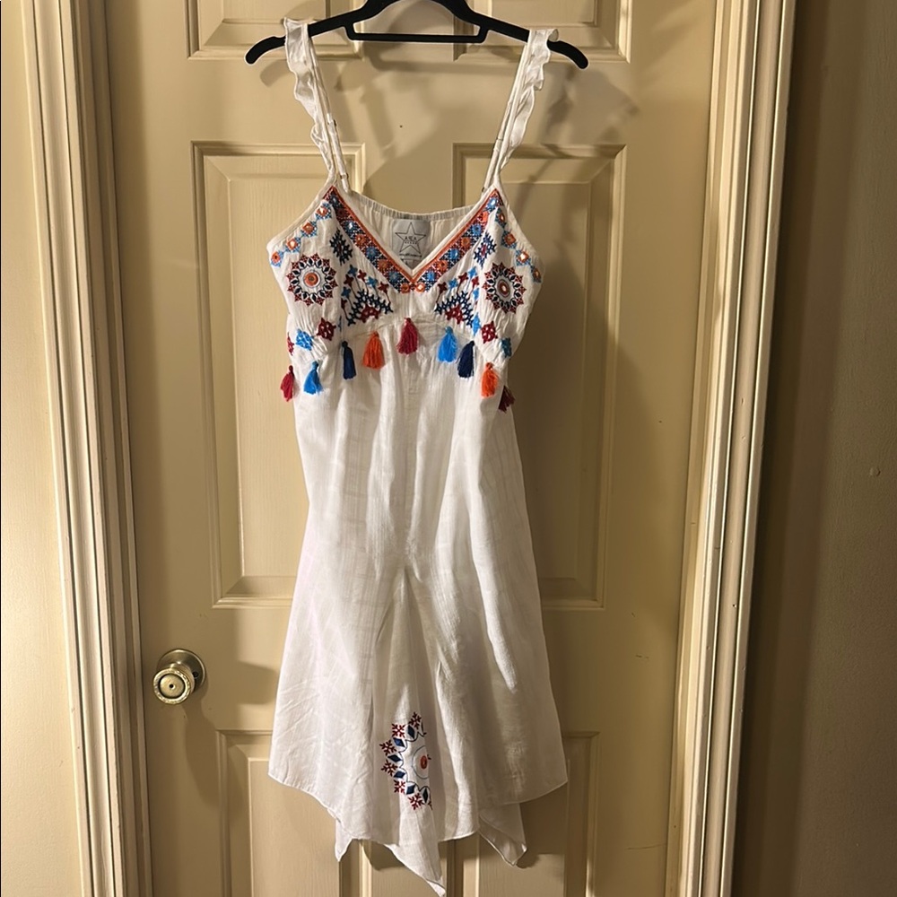 AREA White Dress with Colorful Embroidery